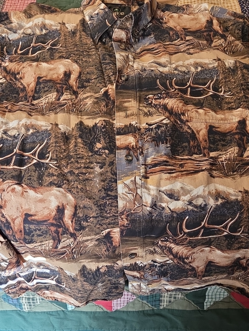 Bull Elk Print L/S Button-Up Shirt in Brown Tones - RedHead